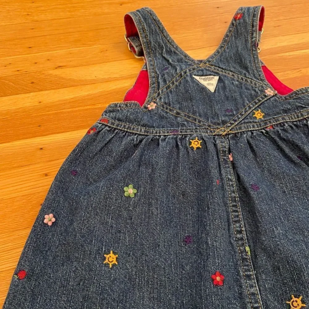 Osh Kosh B’Gosh Denim embroidered flower overall dress